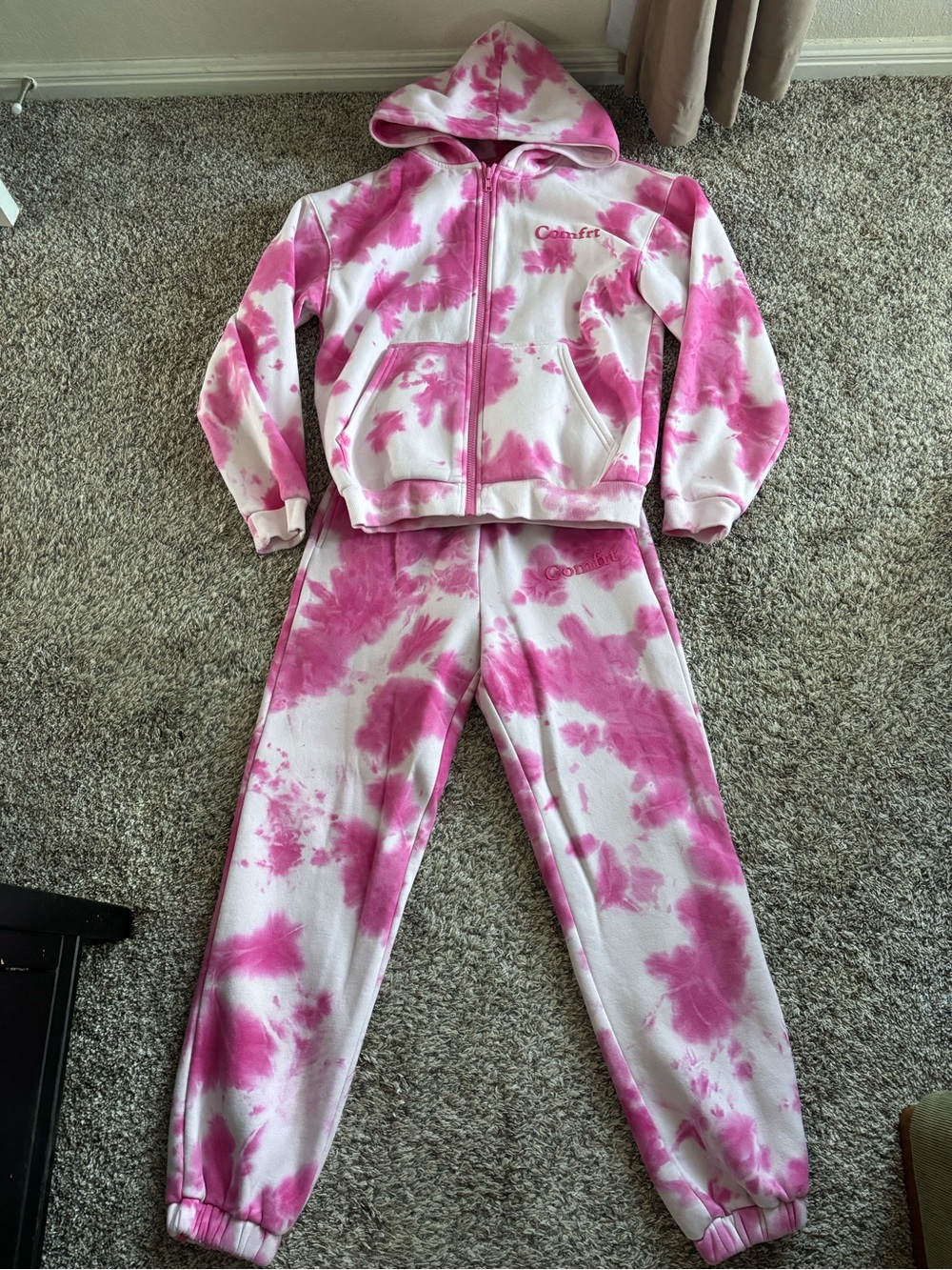 Comfrt Pink Tie-Dye Sweat Set - Hooded Zip Jacket & Jogger Pants